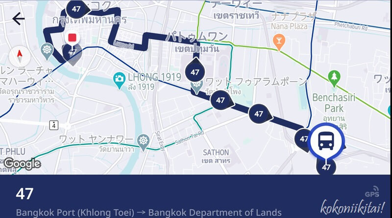 バンコク市バス路線図、バンコク市バスマップ、VIABUS、バンコク市バス４７番路線ルート